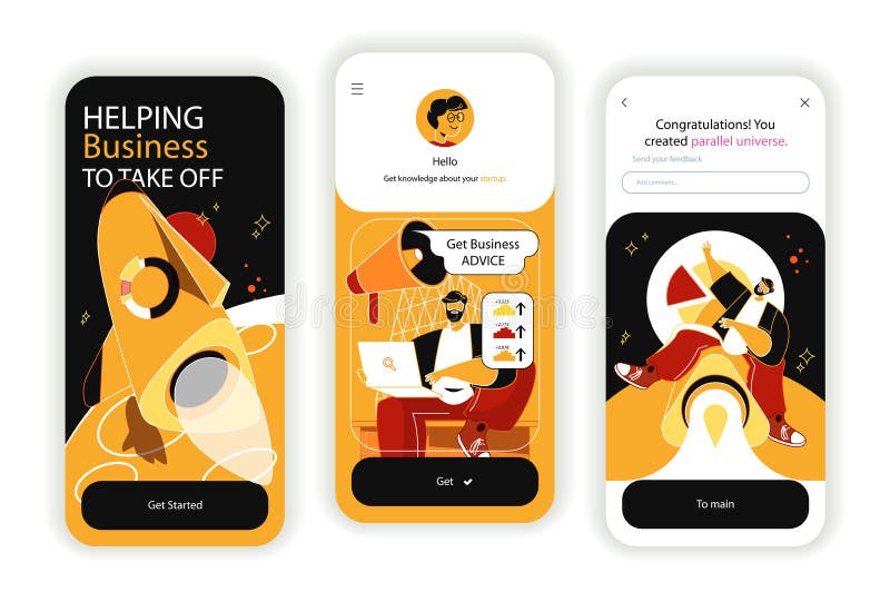 Business startup concept onboarding screens. UI, UX, GUI user interface kit stock illustration