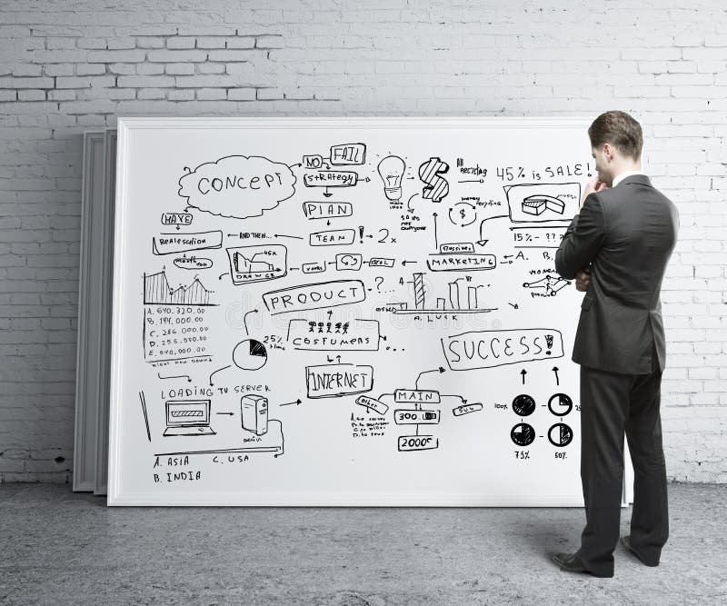 Businessman looking at business strategy on board. Diagram marketing research concept stock images, royalty-free photos and pictures