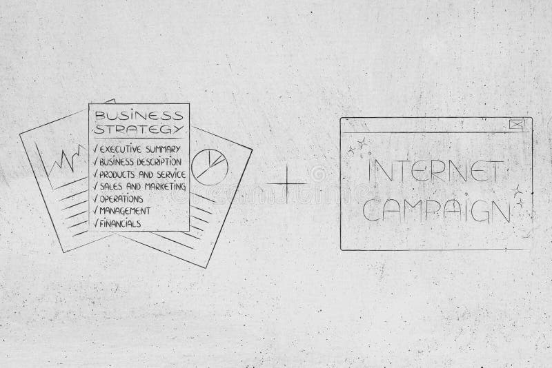 Business strategy documents plus internet campaign pop-up message stock photos
