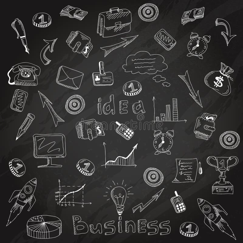 Business strategy icons blackboard chalk sketch