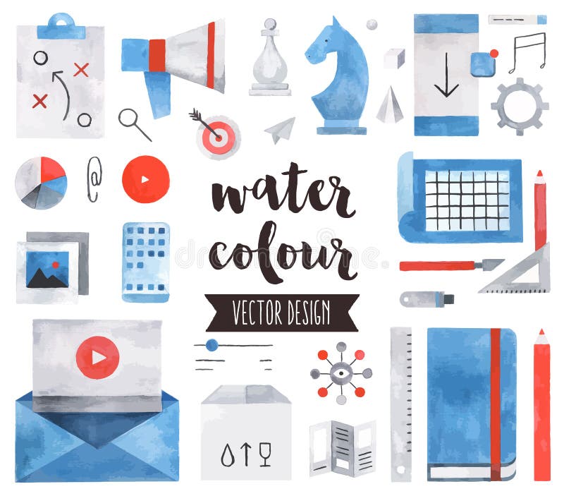Business Strategy Watercolor Vector Objects royalty free illustration