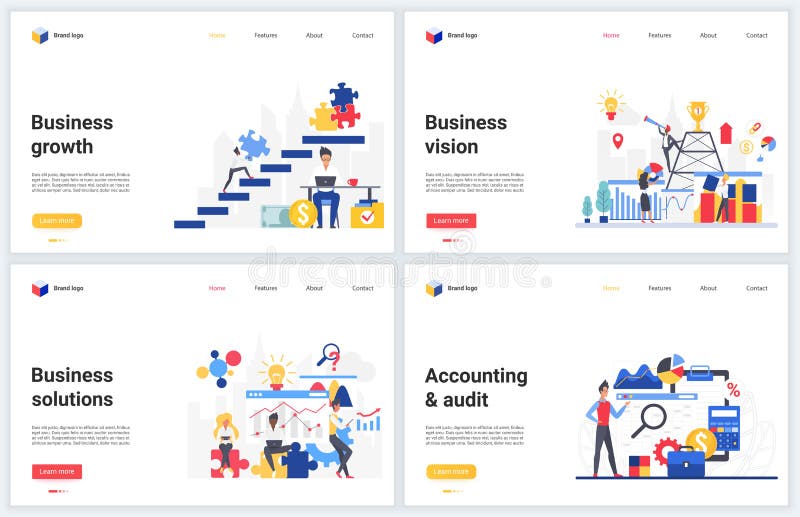 Business success solution vector illustration set with commerce successful solutions for investment, business accounting stock illustration