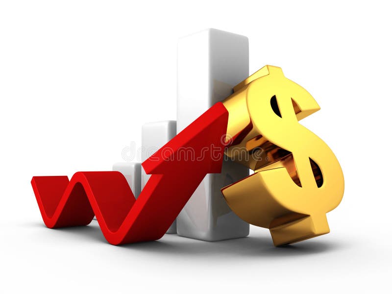 Business Successful Dollar Bar Graph With Growing Up Arrow stock image