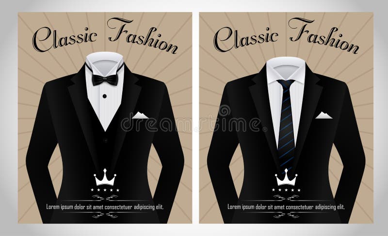 Illustration of Business suit template with a black tie and white shirt banner