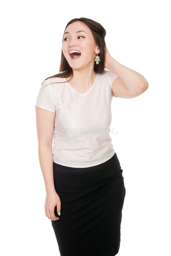 Business surprised girl with open mouth looking to the side royalty free stock photo Business surprised girl with open mouth looking to the side royalty free stock photo