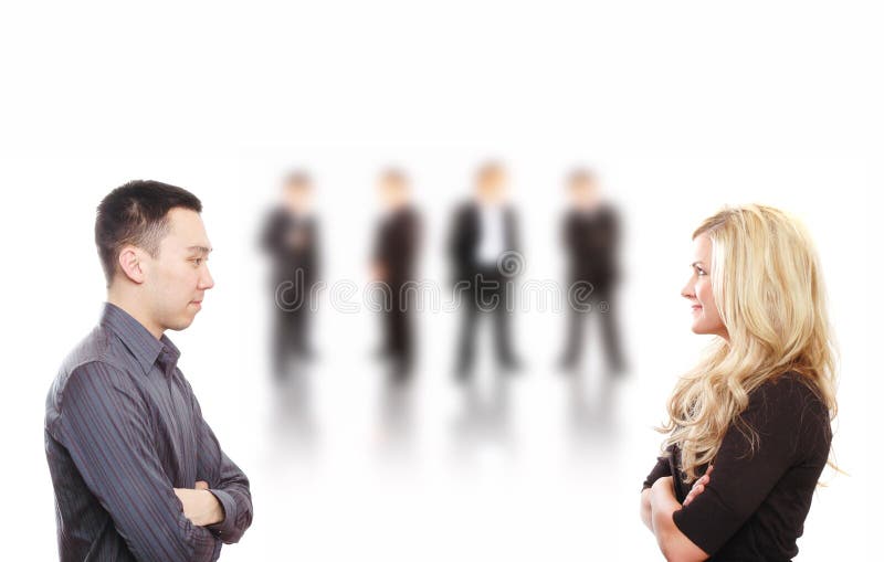 Business partners are posing against white background. Business partners are posing against white background