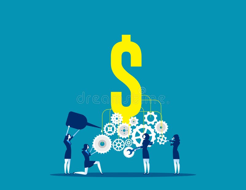 Business team building a money machine. Concept business vector, Machine, Gear, Teamwork stock illustration Business team building a money machine. Concept business vector, Machine, Gear, Teamwork stock illustration