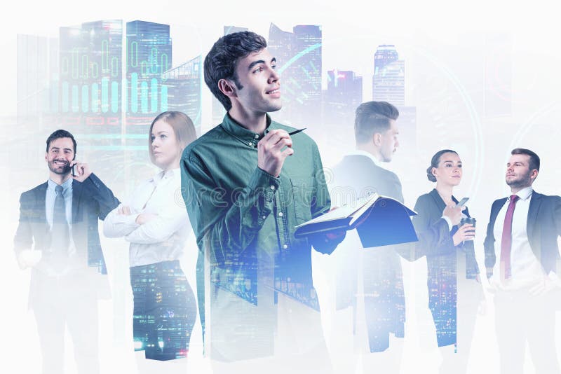 Business team in città, interfaccia infografica immagini stock libere da diritti