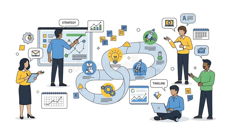 Business Team Collaboration on Project Strategy and Timeline royalty free illustration