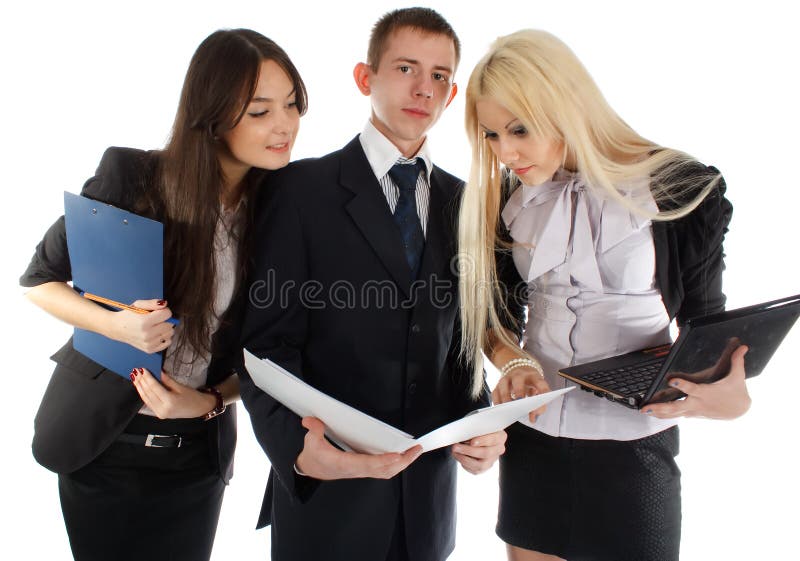 The business team look in the folder