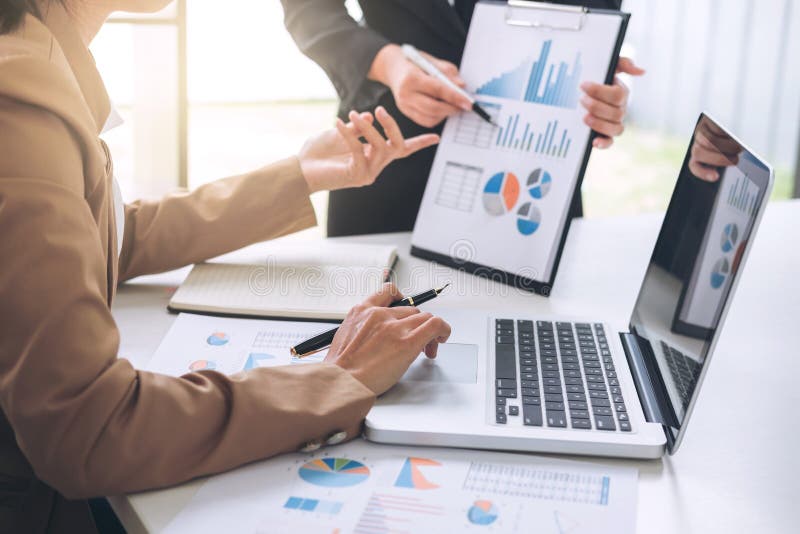 Business team meeting present, investor executive colleagues dis royalty free stock photo