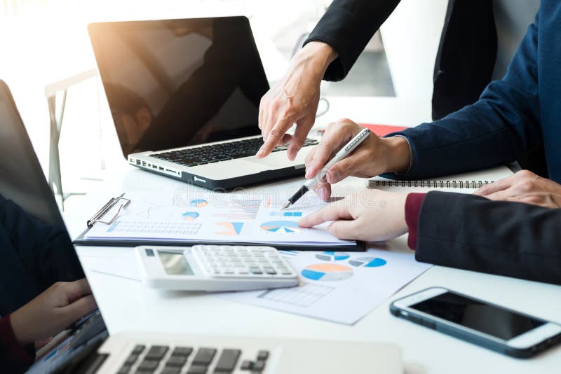 Business team meeting working with new startup project, discussion and analysis data the charts and graphs. Digital tablet royalty free stock image