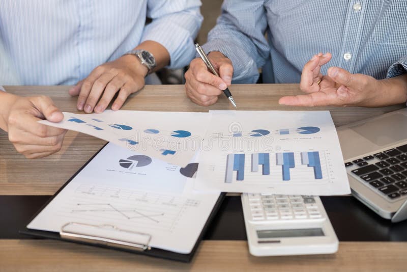 Business team two executive colleagues discussing and analysis w royalty free stock images