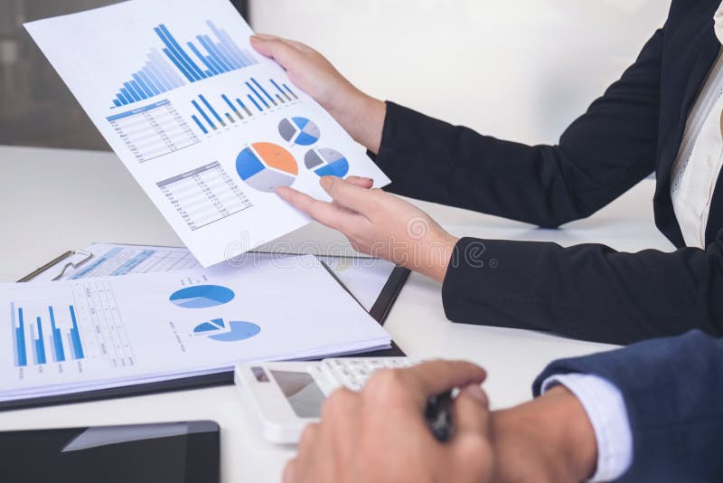 Business team two executive colleagues discussing and analysis w royalty free stock images