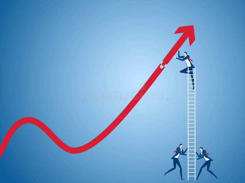 Business team using stairs to building growth graph and preparing for the big profit. Solving finances concept vector illustration