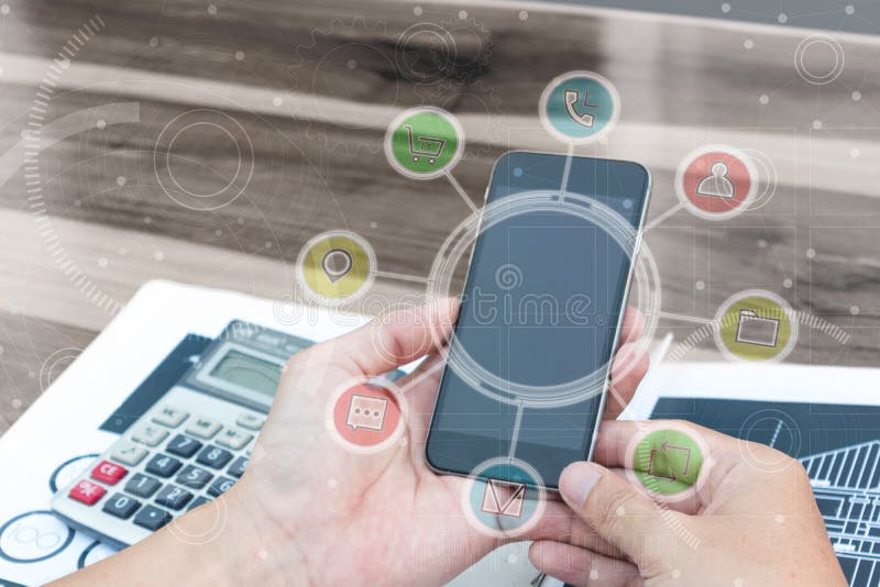 Business Technology Concept,Business People Hands Use Smart Phone Stock