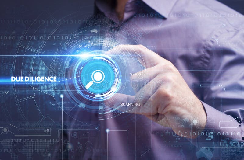 Business, Technology, Internet and network concept. Young businessman working on a virtual screen of the future and sees stock photography