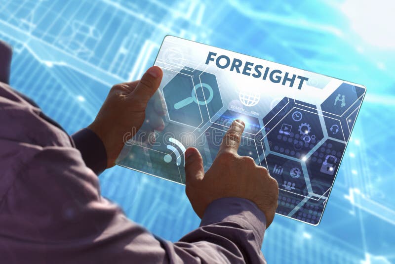 Business, Technology, Internet and network concept . Young business man working on the tablet of the future , select the virtual screen: Foresight