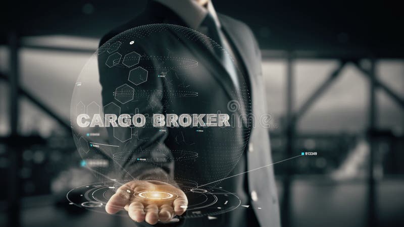 Cargo Broker with hologram businessman concept