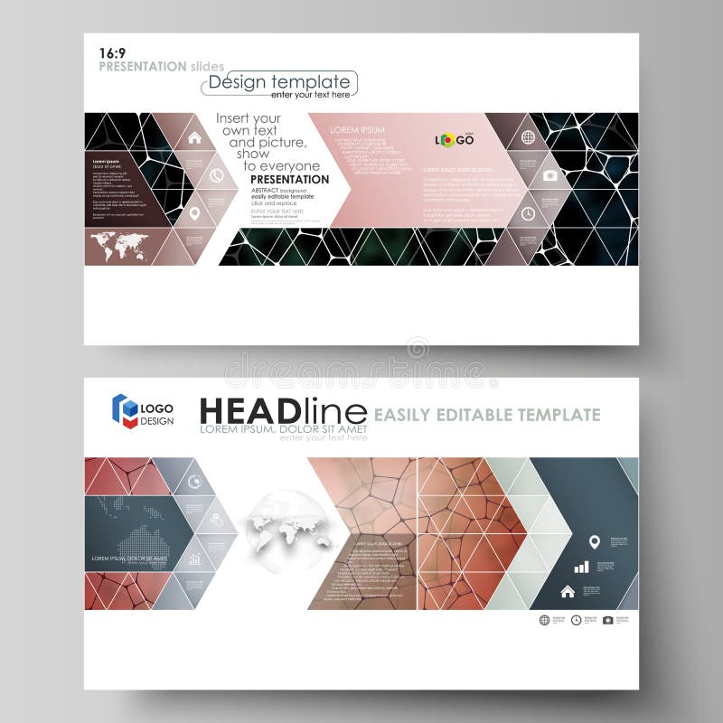 Business templates in HD format for presentation slides. Vector design layouts. Chemistry pattern, molecular texture royalty free illustration Business templates in HD format for presentation slides. Vector design layouts. Chemistry pattern, molecular texture royalty free illustration