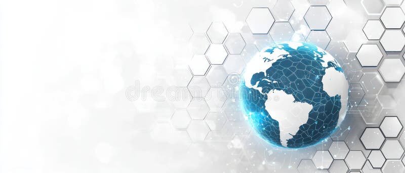 Business themed abstract background featuring globe silhouette with hexagonal patterns symbolizing global connectivity royalty free stock images