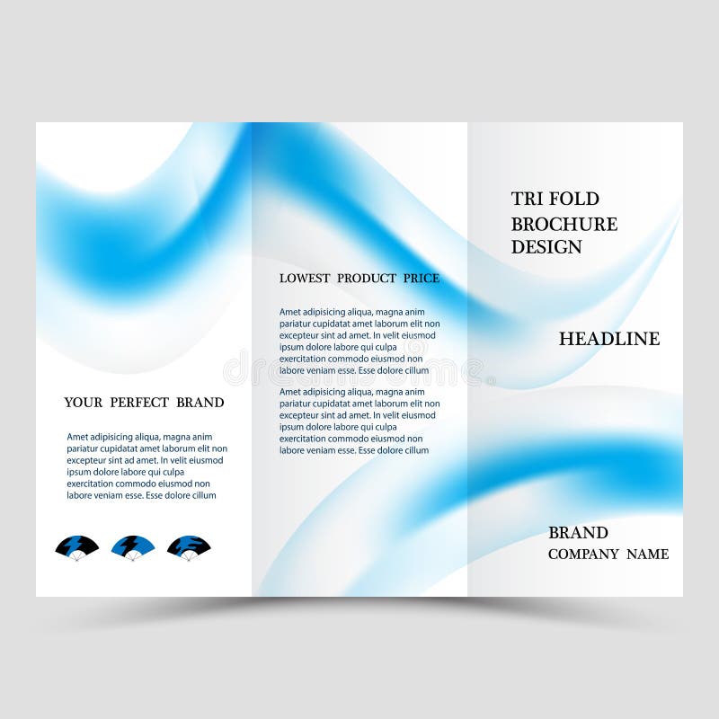 Business tri fold brochure design. Blue corporate business template for tri fold flyer. Layout with modern shaped photo vector illustration Business tri fold brochure design. Blue corporate business template for tri fold flyer. Layout with modern shaped photo vector illustration