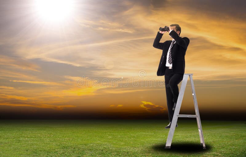 Business vision looking forword with binoculars