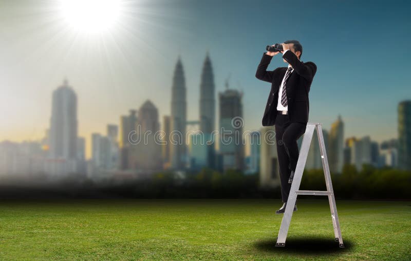 Business vision looking forword with binoculars