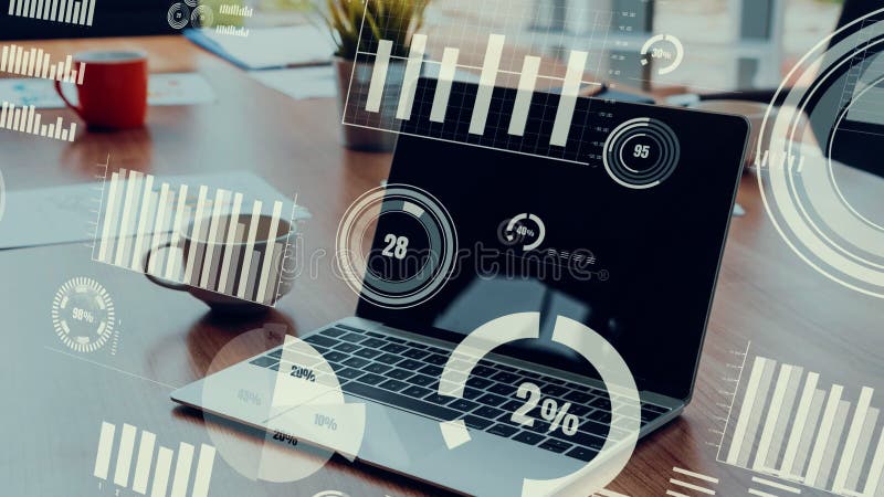 Business visual data analysis technology by creative computer software royalty free illustration