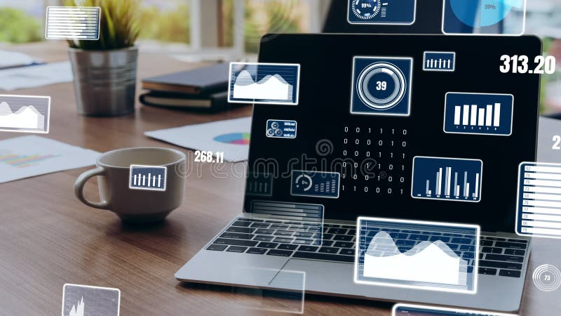 Business visual data analysis technology by creative computer software stock illustration