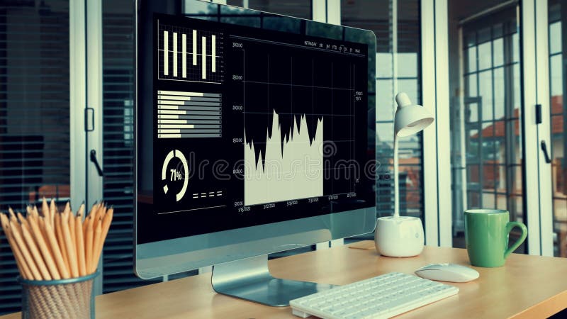 Business visual data analysis technology by creative computer software stock video footage