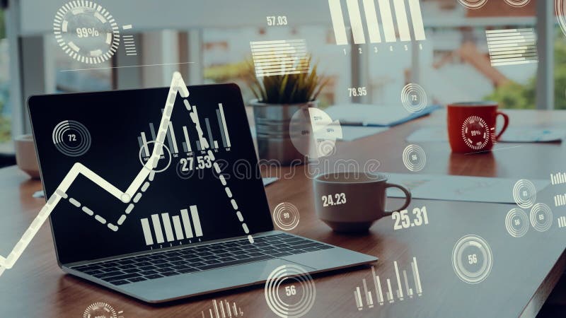Business visual data analysis technology by creative computer software stock illustration
