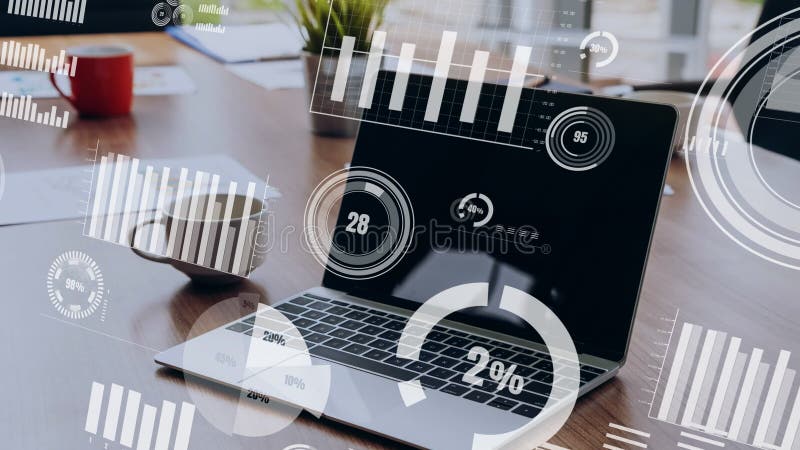 Business visual data analysis technology by creative computer software stock video footage