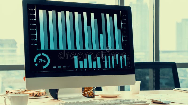Business visual data analysis technology by creative computer software stock video