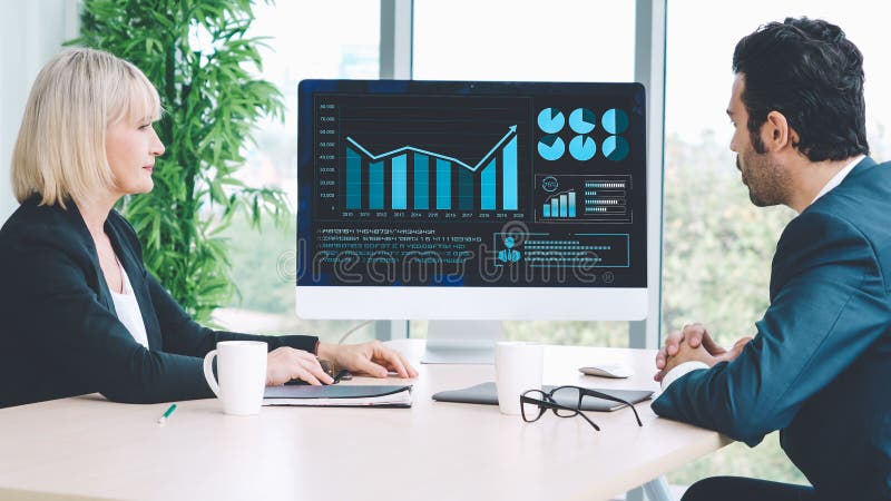 Business visual data analyzing technology by creative computer software royalty free stock image