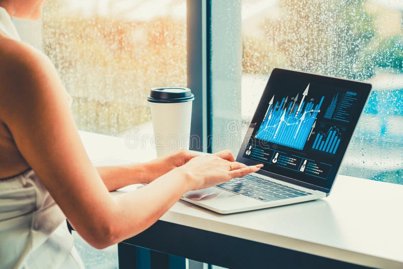 Business visual data analyzing technology by creative computer software stock photography