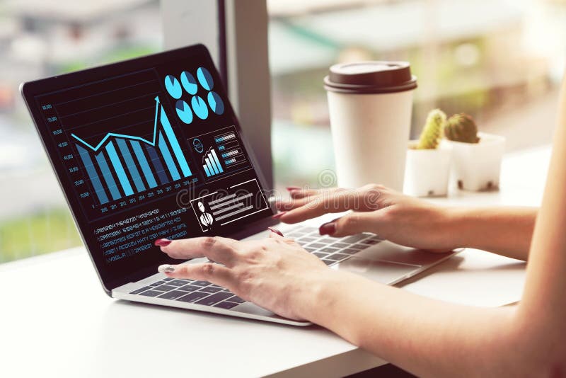 Business visual data analyzing technology by creative computer software stock image