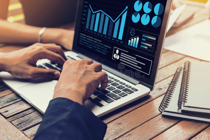 Business visual data analyzing technology by creative computer software royalty free stock image