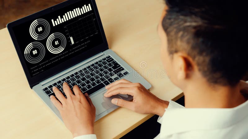 Business visual data analyzing technology by creative computer software stock video footage