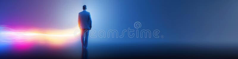 Business wallpaper. Businessman looking forward with future vision concept. Businessman banner stock illustration