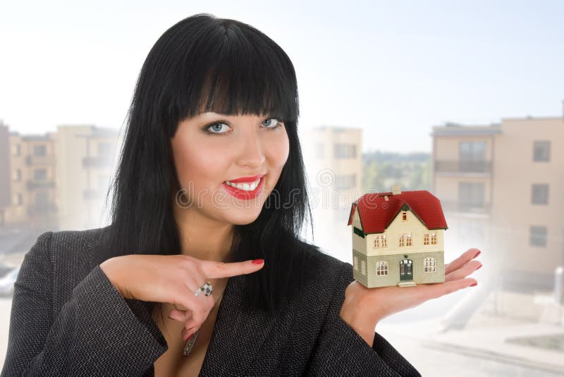 Business Woman Advertises Real Estate Stock Photo - Image of hand