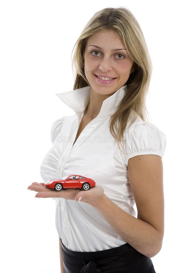 Business woman advertises selling the cars