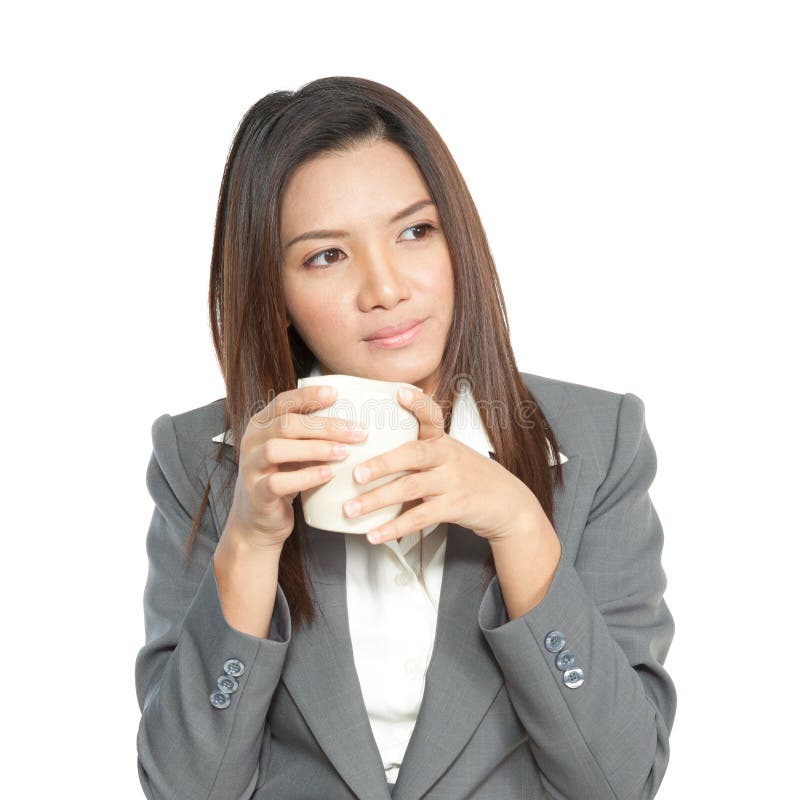 Business Woman Attractive Young Pretty Drinking Coffee Relexation Stock
