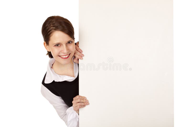 Business woman blank advertisement board