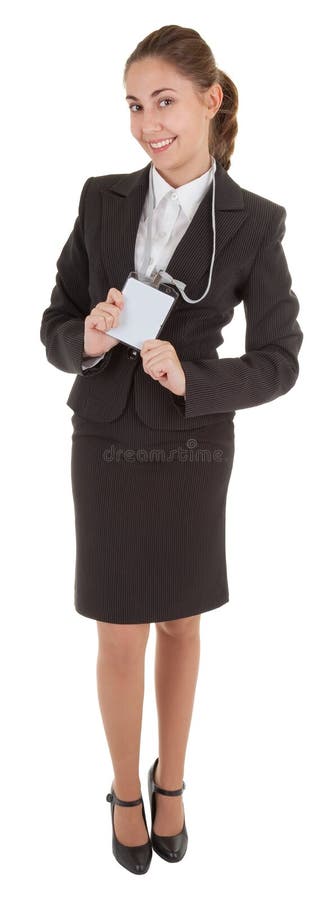 Business woman with blank badge