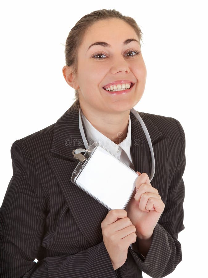 Business woman with blank badge