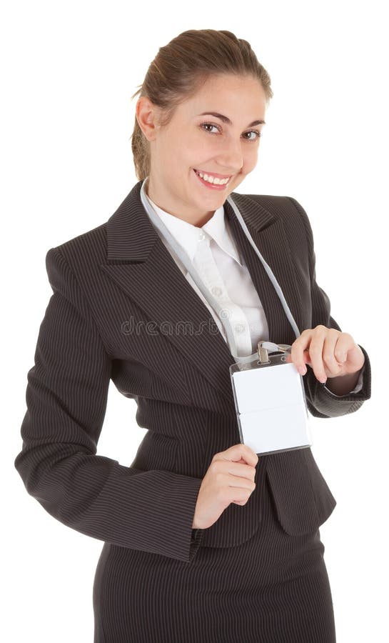 Business woman with blank badge
