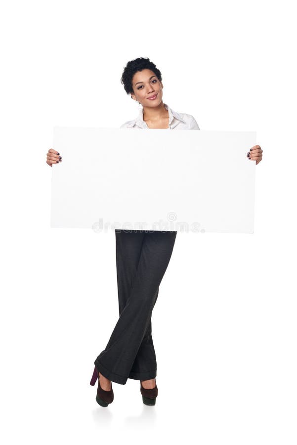 Business woman with blank white board