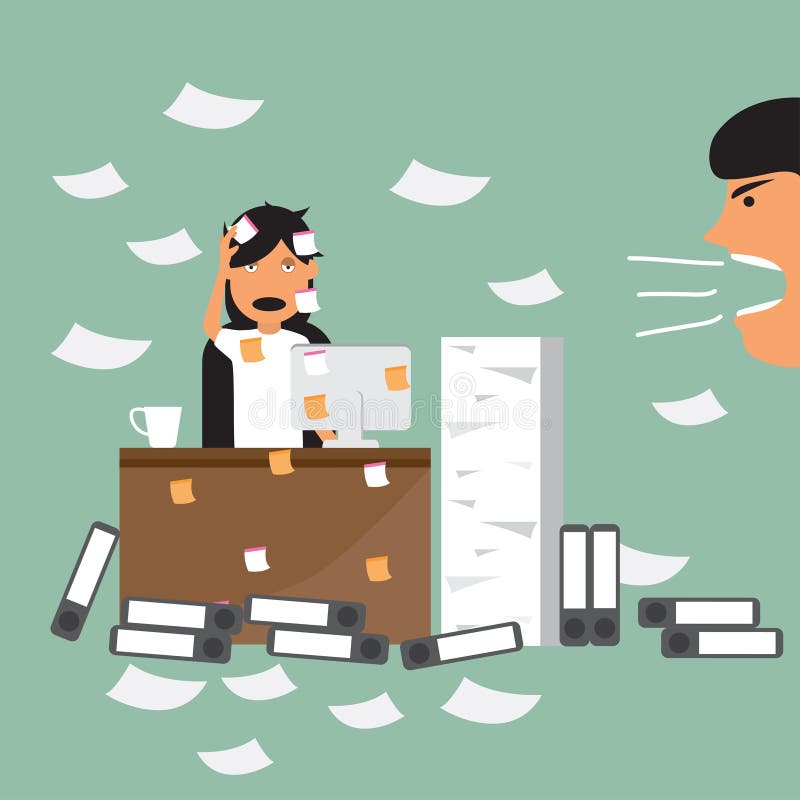 Business woman and busy working hard in the office of her boss t royalty free illustration Business woman and busy working hard in the office of her boss t royalty free illustration