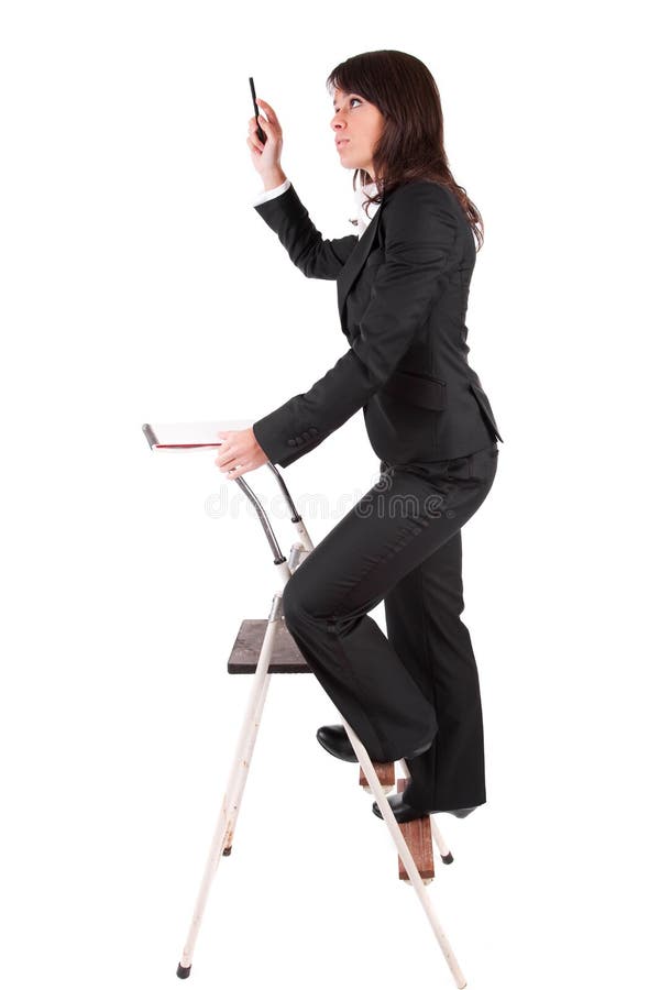 Business Woman Climbing Ladder Stock Photo Image of black, focused